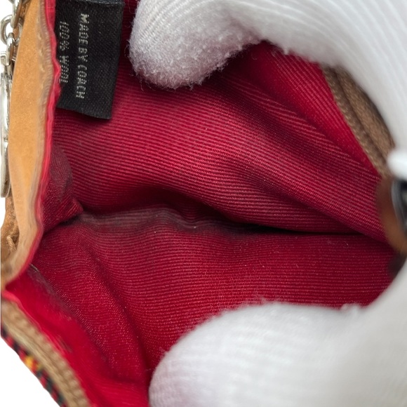 Coach Red Wool Coin Pouch Tan Leather Trim Used Condition Keychain Coin pouch - Picture 5 of 7